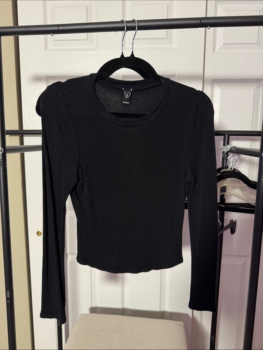 Windsor Black Ribbed Long-Sleeve Crewneck Top